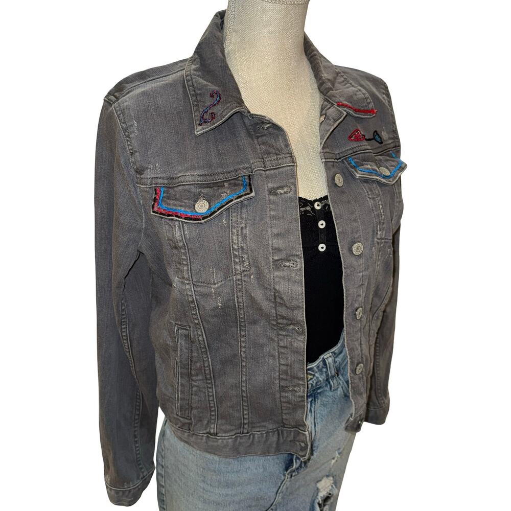 Banana Republic Black Denim Jacket Small Upcycled‎ Embroidered